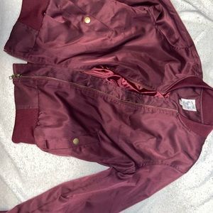 Long sleeve, maroon bomber jacket